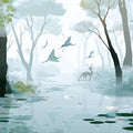 Misty Wetland Wildlife Mural Wallpaper — Ethereal Nature Scene Mural Wallpaper - room preview 04