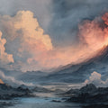 Volcano Ascent Watercolor Mural Wallpaper — Moody Mountain Landscape Mural Wallpaper - room preview 04