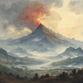 Volcanic Mountain Landscape Mural Wallpaper — Painterly Artistic Scene Mural Wallpaper - room preview 04