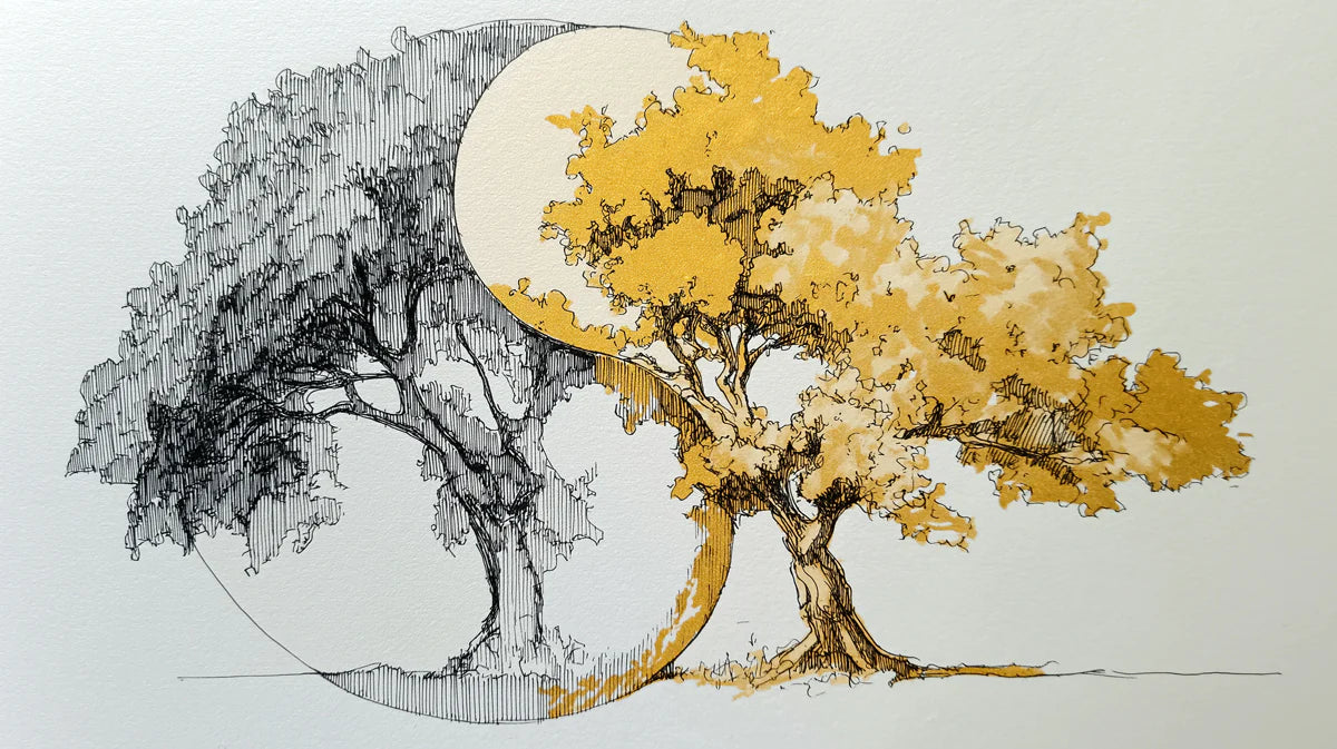 Yin-Yang Tree of Life Mural Wallpaper — Artistic Ink Sketch Mural Wallpaper - room preview 04