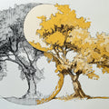 Yin-Yang Tree of Life Mural Wallpaper — Artistic Ink Sketch Mural Wallpaper - room preview 04