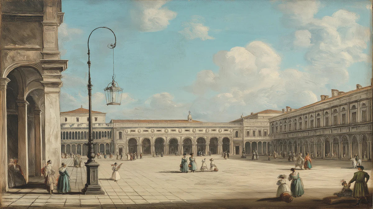 Italian Piazza Architectural Mural Wallpaper — Fine Art Painting Mural Wallpaper - room preview 04