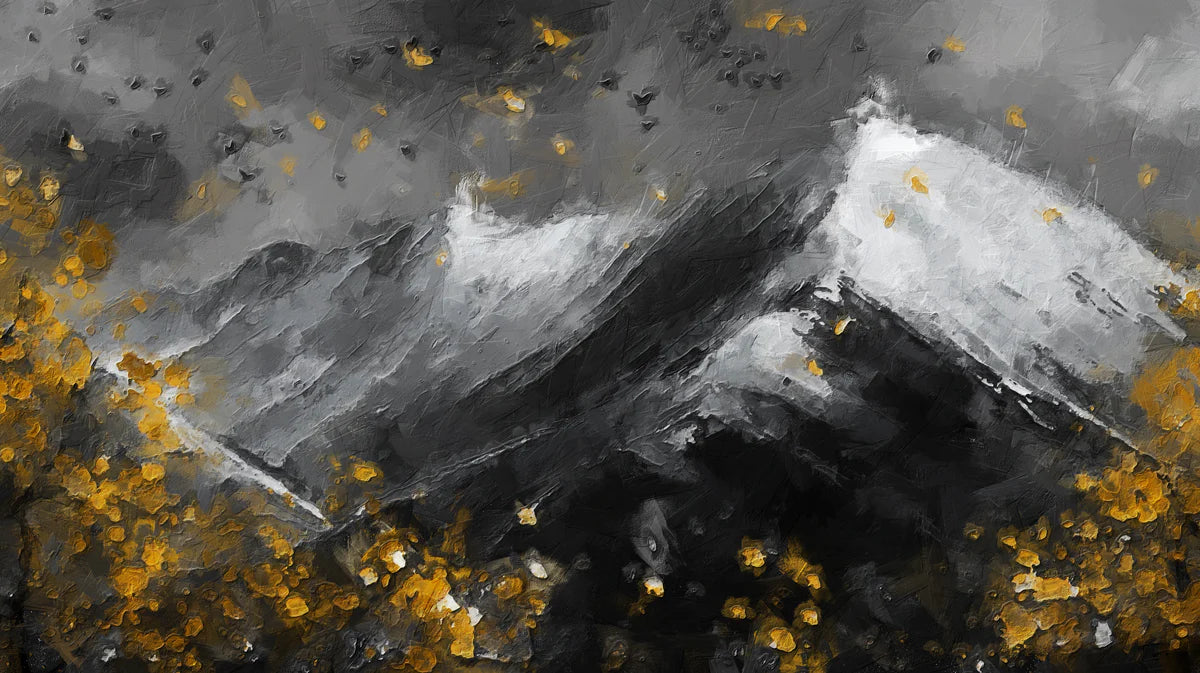 Impasto Mountain Peak Mural Wallpaper in Charcoal and Gold Mural Wallpaper - room preview 04