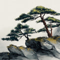 Zen Mountain Pine Mural Wallpaper — Ink Wash Landscape Mural Wallpaper - room preview 04