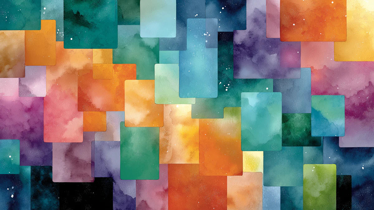 Abstract Watercolor Mosaic Mural Wallpaper — Vibrant Artistic Grid Mural Wallpaper - room preview 04