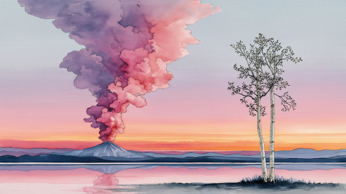 Watercolor Sunset Mountain Mural Wallpaper — Dreamy Lakeside Landscape Mural Wallpaper - room preview 04