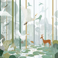 Egrets and Forest Wetlands Mural Wallpaper — Ethereal Nature Scene Mural Wallpaper - room preview 04