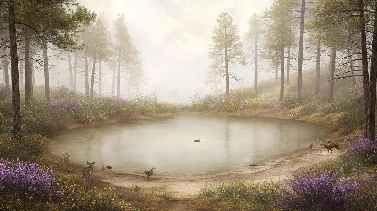 Misty Pond Forest Mural Wallpaper — Nature Landscape Scene Mural Wallpaper - room preview 04