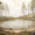 Misty Pond Forest Mural Wallpaper — Nature Landscape Scene Mural Wallpaper - room preview 04