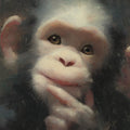 Contemplative Baby Chimp Oil Painting Mural Wallpaper - room preview 04