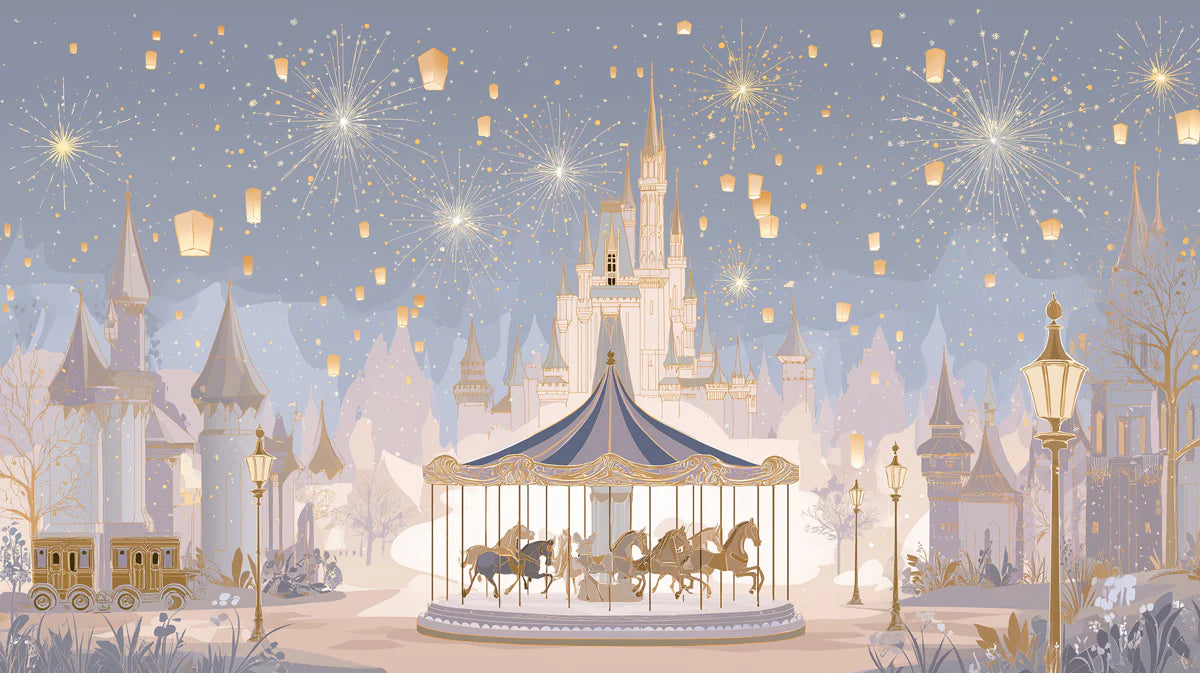 Enchanted Castle Carousel Mural Wallpaper — Whimsical Night Scene Mural Wallpaper - room preview 04
