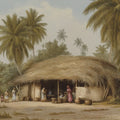 Vintage Tropical Village Mural Wallpaper — Hand-Drawn Landscape Mural Wallpaper - room preview 04
