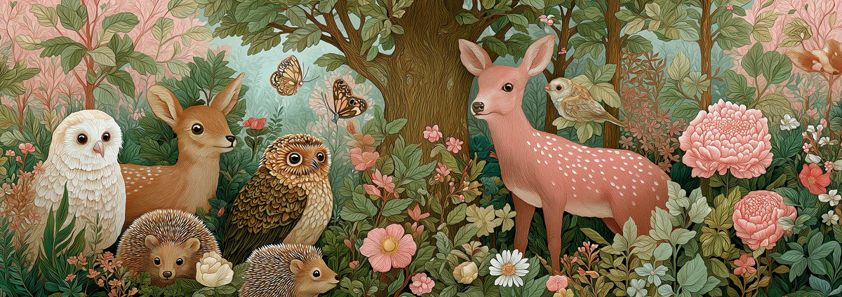 Enchanted Wildlife Forest Mural Wallpaper — Whimsical Storybook Art Mural Wallpaper - room preview 04