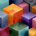 Isometric Watercolor Cube Mural Wallpaper — Modern Geometric Art Mural Wallpaper - room preview 04