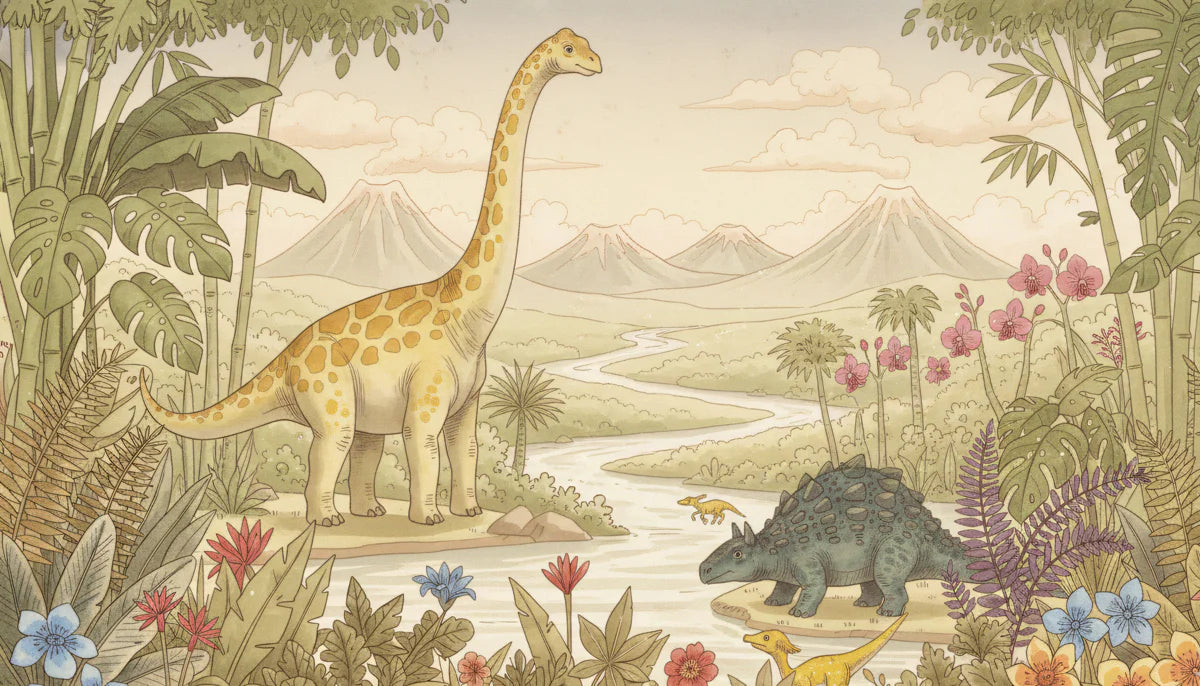Jurassic Valley Prehistoric Landscape Mural Wallpaper - room preview 04