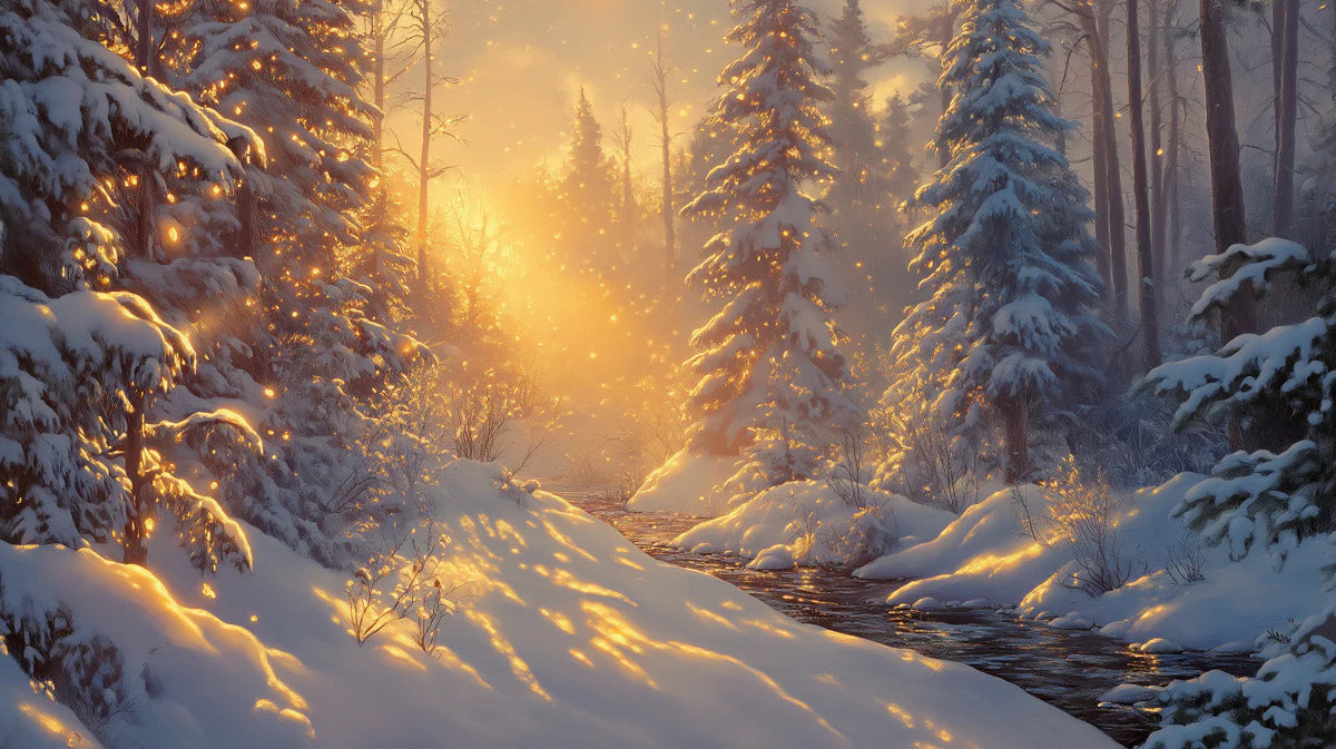 Golden Winter Forest Mural Wallpaper — Radiant Seasonal Landscape Mural Wallpaper - room preview 04