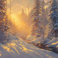 Golden Winter Forest Mural Wallpaper — Radiant Seasonal Landscape Mural Wallpaper - room preview 04
