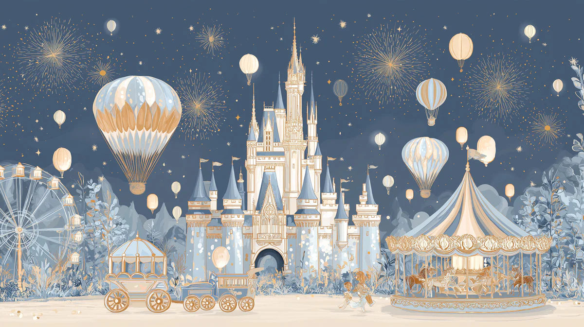 Midnight Castle and Carnival Mural Wallpaper in Blue and Gold Mural Wallpaper - room preview 04