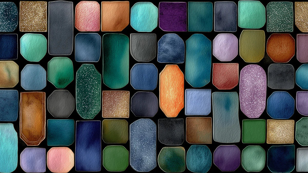 Watercolor Gemstone Mosaic Mural Wallpaper — Multi-Color Grid Pattern Mural Wallpaper - room preview 04