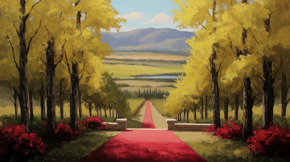 Autumn Vineyard Path Mural Wallpaper — Impressionist Landscape Mural Wallpaper - room preview 04