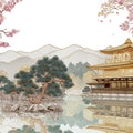 Golden Pavilion & Pink Blossom Mural Wallpaper — Oriental Landscape Mural Wallpaper - room preview 04
