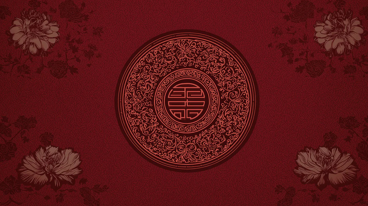 Imperial Crimson Shou Symbol Mural Wallpaper — Traditional Heritage Mural Wallpaper - room preview 04