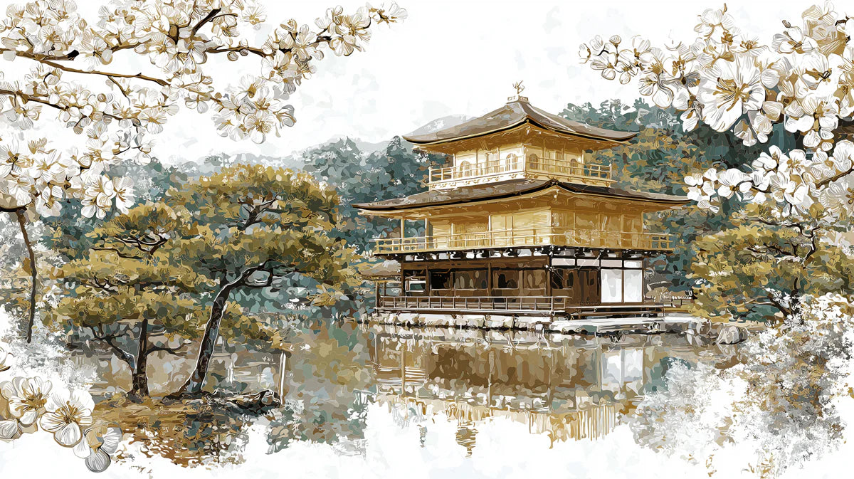 Golden Pavilion Oriental Garden Mural Wallpaper - room preview 04