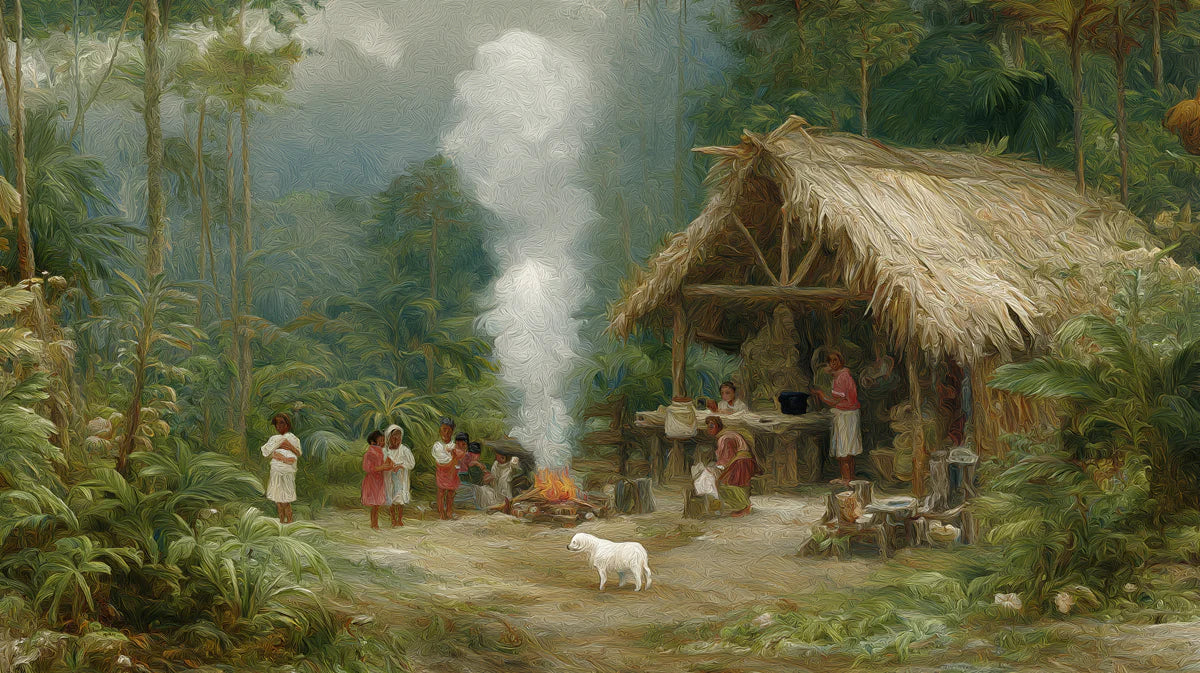 Jungle Settlement Oil Painting Mural Wallpaper — Impressionist Art Mural Wallpaper - room preview 04