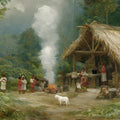 Jungle Settlement Oil Painting Mural Wallpaper — Impressionist Art Mural Wallpaper - room preview 04
