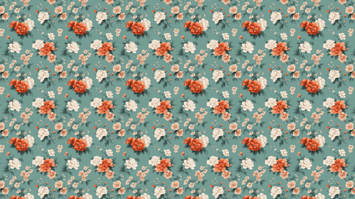 Vintage Rose Garden Floral Mural Wallpaper in Muted Teal Mural Wallpaper - room preview 04