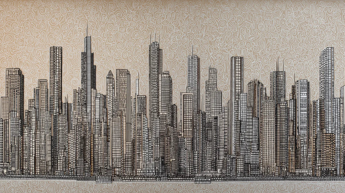 Metropolis Sketch Mural Wallpaper —Modern Architectural Line Art Mural Wallpaper - room preview 04