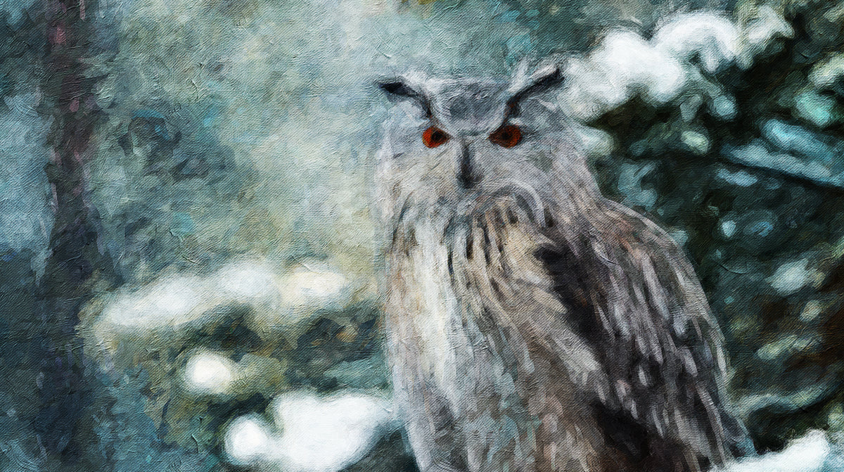 Arctic Great Horned Owl Mural Wallpaper — Impressionist Wildlife Art Mural Wallpaper - room preview 04