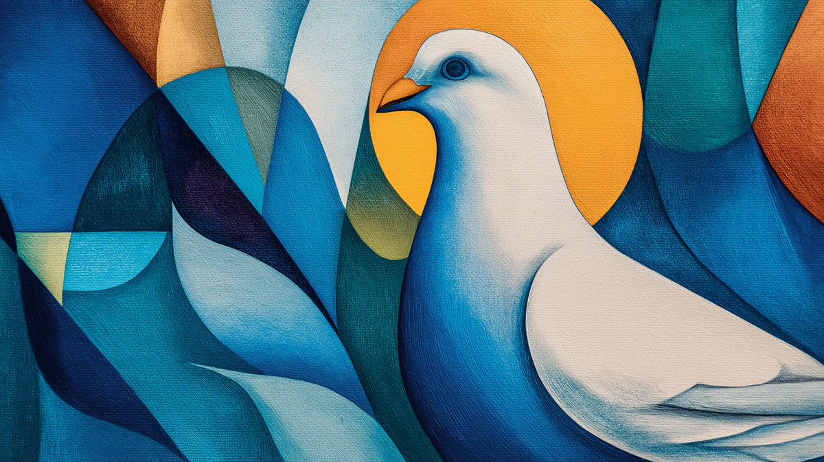 Abstract Dove Geometric Mural Wallpaper — Symbolic Modern Art Mural Wallpaper - room preview 04