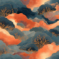 Abstract Sunset Landscape Mural Wallpaper in Teal and Burnt Orange Mural Wallpaper - room preview 04
