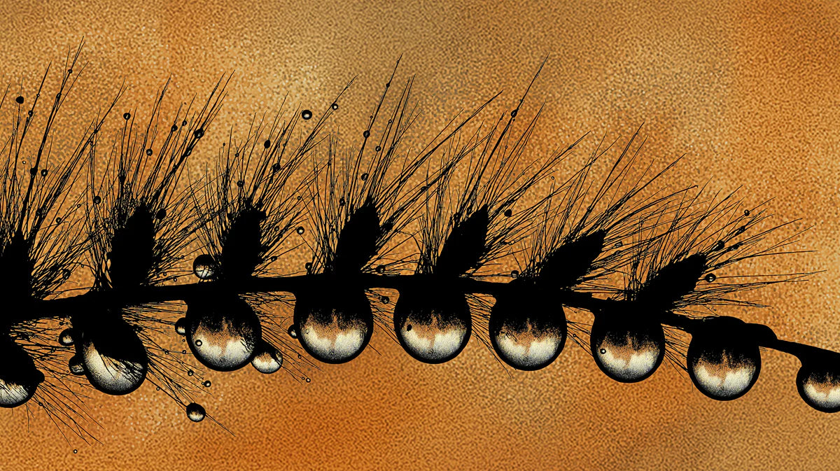 Macro Dewdrop Grass Mural Wallpaper — Warm Amber Botanical Art Mural Wallpaper - room preview 04