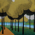 Pointillist Golden Forest Mural Wallpaper — Impressionistic Scenery Mural Wallpaper - room preview 04