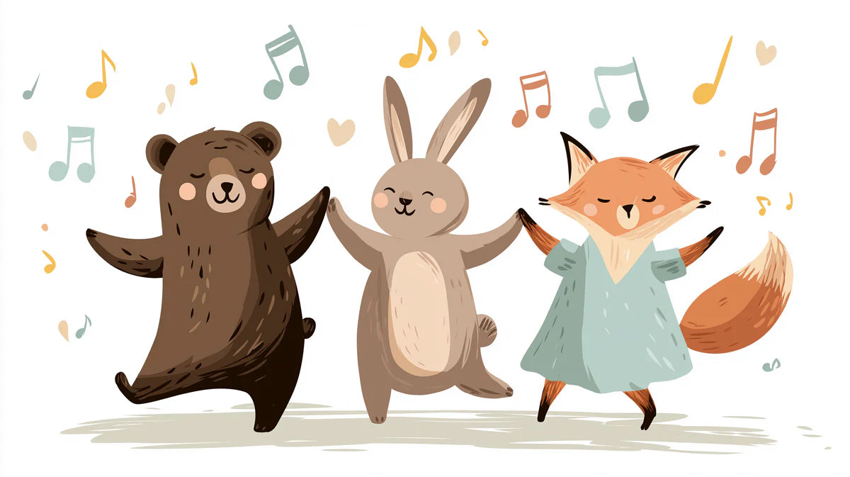 Dancing Woodland Friends Mural Wallpaper — Playful Musical Illustration Mural Wallpaper - room preview 04