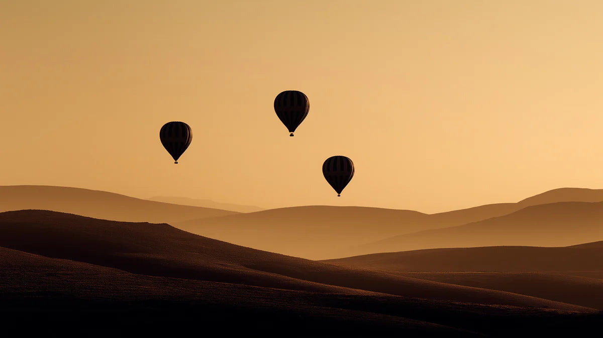 Hot Air Balloon Sunset Hills Mural Wallpaper — Minimalist Landscape Mural Wallpaper - room preview 04