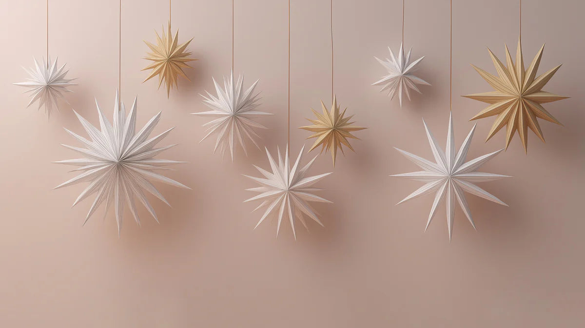 Origami Star Garland Mural Wallpaper — Soft Nordic Festive Design Mural Wallpaper - room preview 04