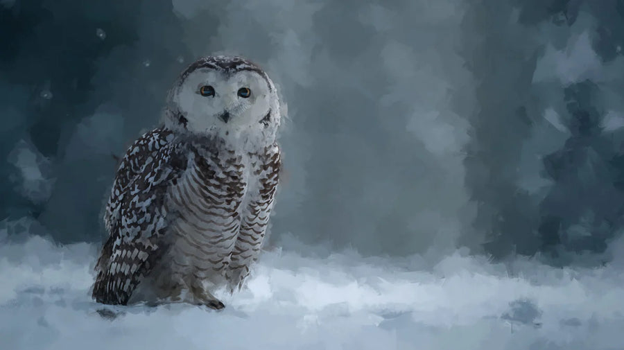 Woodland Nursery Wallpaper Mural – Baby Animals Wall Mural – Snowy Owl Winter Wildlife — Painterly Arctic Art printable artwork