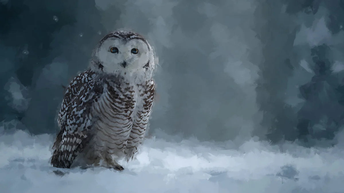 Snowy Owl Winter Wildlife Mural Wallpaper — Painterly Arctic Art Mural Wallpaper - room preview 04