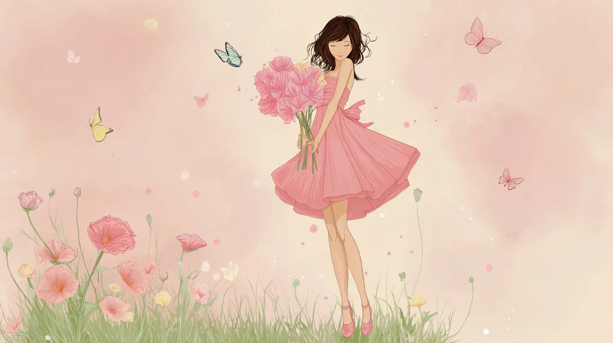 Poppy Meadow Girl Mural Wallpaper — Whimsical Fashion Illustration Mural Wallpaper - room preview 04