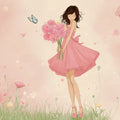 Poppy Meadow Girl Mural Wallpaper — Whimsical Fashion Illustration Mural Wallpaper - room preview 04