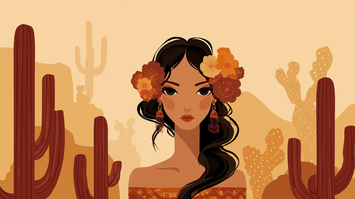 Desert Portrait Mural Wallpaper — Southwestern Boho Illustration Mural Wallpaper - room preview 04