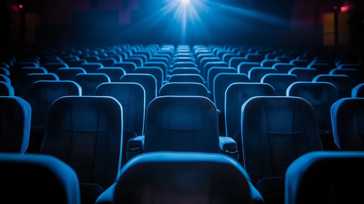 Cinema Premiere Rows Mural Wallpaper — Moody Blue Theater Scene Mural Wallpaper - room preview 04
