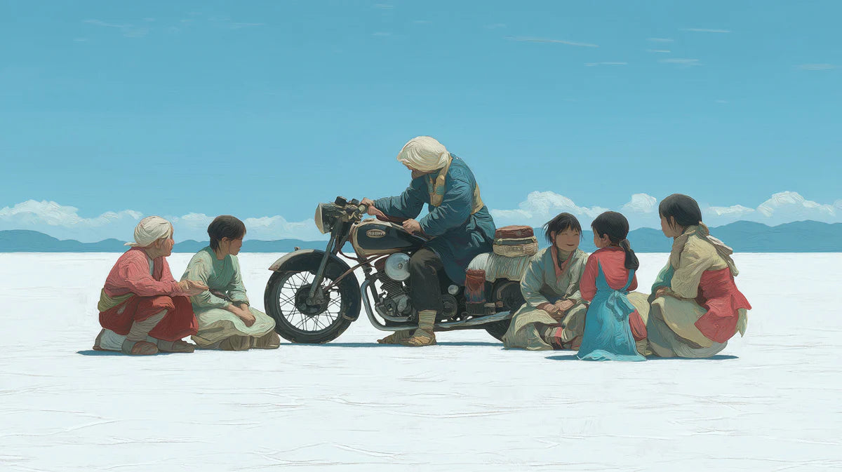 Nomadic Salt Flat Travelers Mural Wallpaper — Cinematic Adventure Mural Wallpaper - room preview 04