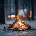 Snowy Campfire Night Mural Wallpaper — Moody Winter Landscape Mural Wallpaper - room preview 04