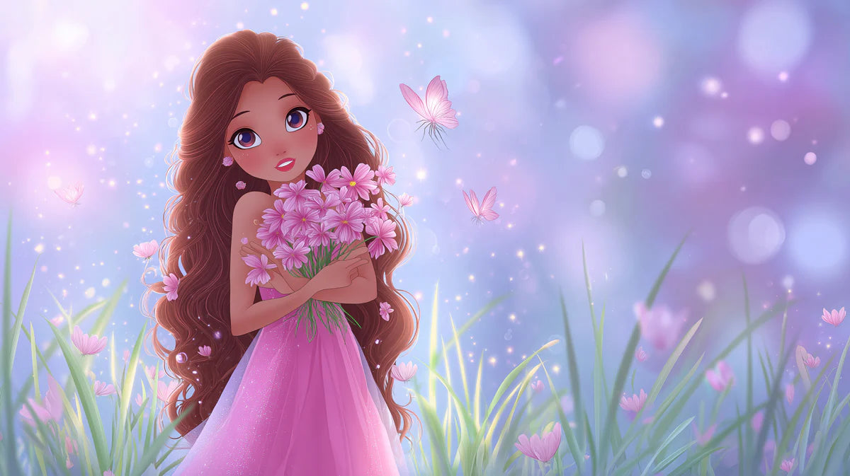 Anime Princess Floral Mural Wallpaper — Whimsical Dreamscape Mural Wallpaper - room preview 04
