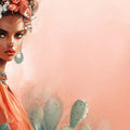 Bohemian Portrait Mural Wallpaper — Floral and Cactus Art Mural Wallpaper - room preview 04
