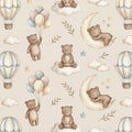 Sleepy Bear and Moon Mural Wallpaper — Soft Whimsical Pattern Mural Wallpaper - room preview 04